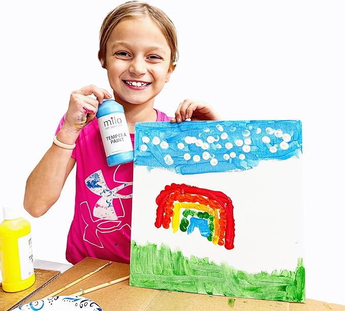 milo Washable Paint for Kids | 12 Colors 8 oz Bottles | Made in the USA | Safe and Non-Toxic Tempera Paint for Art & Craft, Poster, Window for Toddlers, Children, Classroom, School