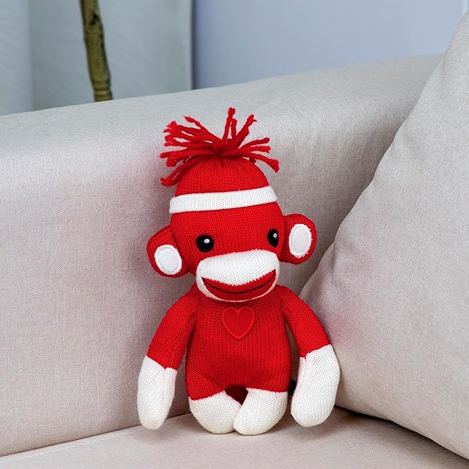 Plushland Adorable Sock Monkey, The Original Traditional Hand Knitted Stuffed Animal Toy Gift-for Kids, Babies, Teens, Girls and Boys Baby Doll Present Puppet 6 Inches