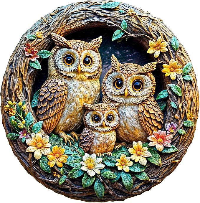Wooden Puzzles for Adults - Owl Family Wooden Jigsaw Puzzle - Unique Shape 3D Vision Wood Puzzles Adult - Christmas Birthday Gifts for Adults/Friends/Family - 300pcs 13.4 * 13.1in