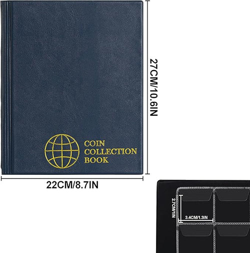 350 Pockets Coin Albums - 1.2x1.4 inch Grid Blue Coin Book 10 Pages Coin Collection Holder Letter Size Coin Storage Book 3.0x3.5 cm Pocket CS0235BL
