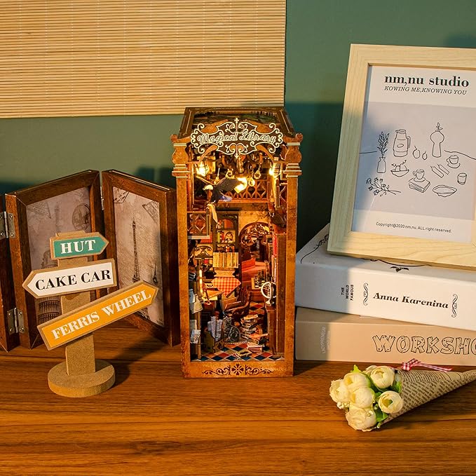 Book Nook Kit，DIY Miniature Dollhouse Kit for Adults and Teens，3D Wooden Tiny House for Family and Friends，Bookshelf Decor in Halloween/Christmas(Magic Book-Shop)