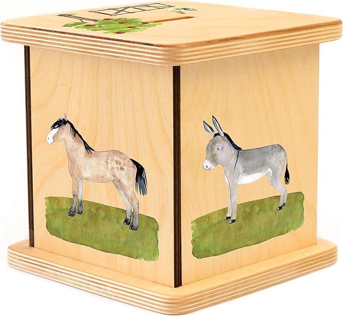 Wooden Piggy Bank for Kids and Adults, Personalized Gift Handmade in USA by BloomOwl, Custom Piggy Bank, Personalized Banks for Kids, Gifts for Baby Boys and Girls (Farm- Blue)
