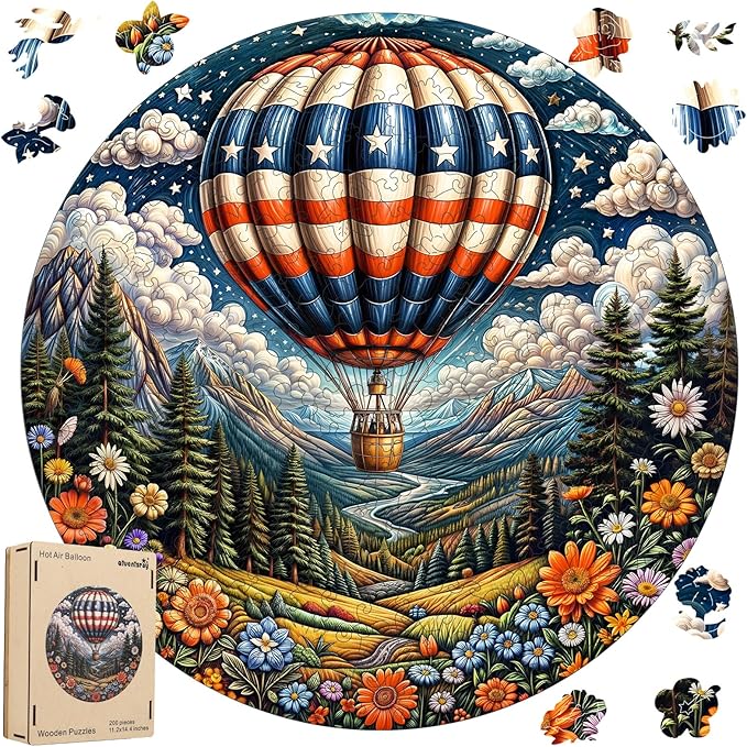Wooden Puzzles, Hot Air Balloon Jigsaw Puzzles 200 Piece, Medium, Unique Shape Animal Adult Puzzles, Irregular Best Gift for Adults and Kids Family Game (11.2x14.4 in)