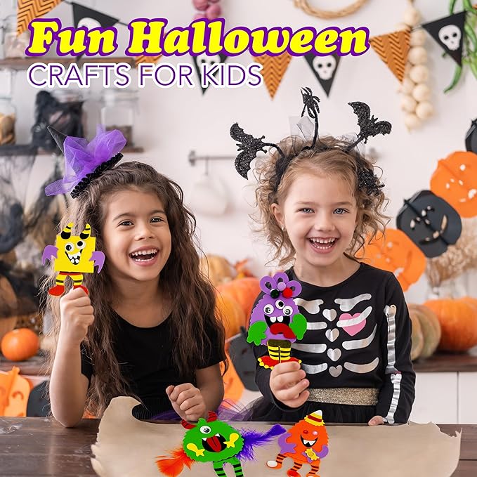 4E's Novelty Halloween Crafts for Kids (4 Pack) Silly Monsters Foam Magnet Fall Crafts Bulk, Halloween Party Activities