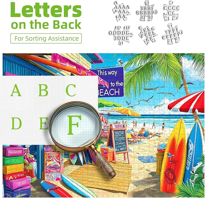 Beach Shop Puzzles for Adults 1000 Pieces Summer Surf Shack Puzzle for Adults Jigsaw Puzzles 1000 Pieces with Letters on Back Hard Impossible Difficult challenging Family Puzzle (27.5"x19.6")