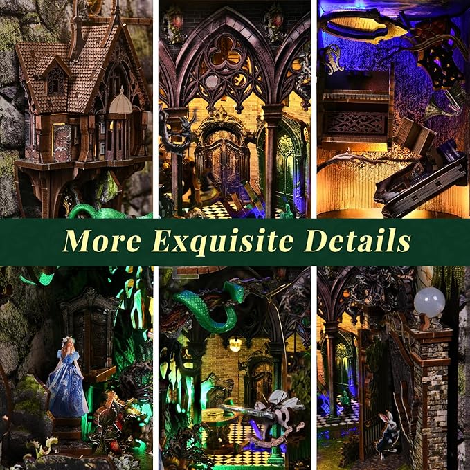 Book Nook Kit, Booknook Kit with Dust Cover for Adult DIY Miniature House Kit 3D Wooden Puzzle Decorative Bookend Bookshelf Decor Gift for Women Teens (Alice Down The Rabbit Hole)