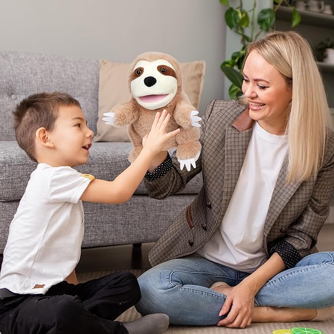 Easfan Sloth Hand Puppet with Movable Mouth Interactive Storytelling Cute Soft Plush Toy Creativity and Imagination Easter Christmas Birthday Gifts for Toddlers Kids,10’’