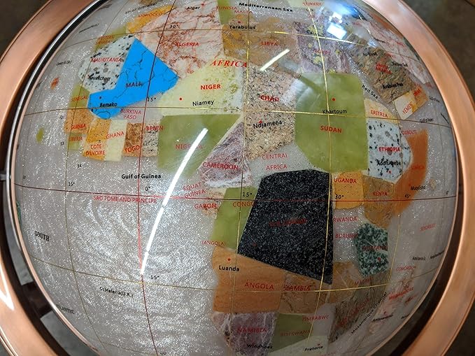 unique art since 1996 Limited Edition! unique art since 1996 Pearl Ocean Gemstone World Globe with Floor Standing Copper Zinc Alloy Stand (330MM/13 INCHES/Pearl Ocean/Copper), White