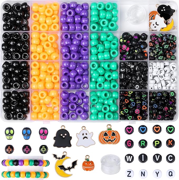 XIANNVXI 10Colours Halloween Pony Letter Beads Set Friendship Bracelet Making Kit 640pcs Orange Purple Green White Letter Pony Beads Bulk