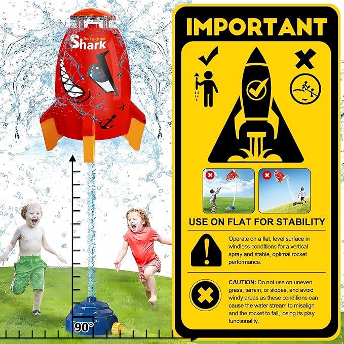 Water Rocket Sprinkler for Kids, Outdoor Sprinkler Rocket Launcher Toy for Backyard, Summer Water Toys for Kids Ages 3-12, Fun Water Powered Rocket Toy (Red-4)