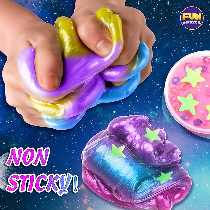 Toy Galaxy Slime Kit for Boys Girls 10-12, FunKidz Ultimate Metallic Slime Making Kit for Kids Ages 8-10 D.I.Y. Glow, Galactic, Fun Slime Gifts