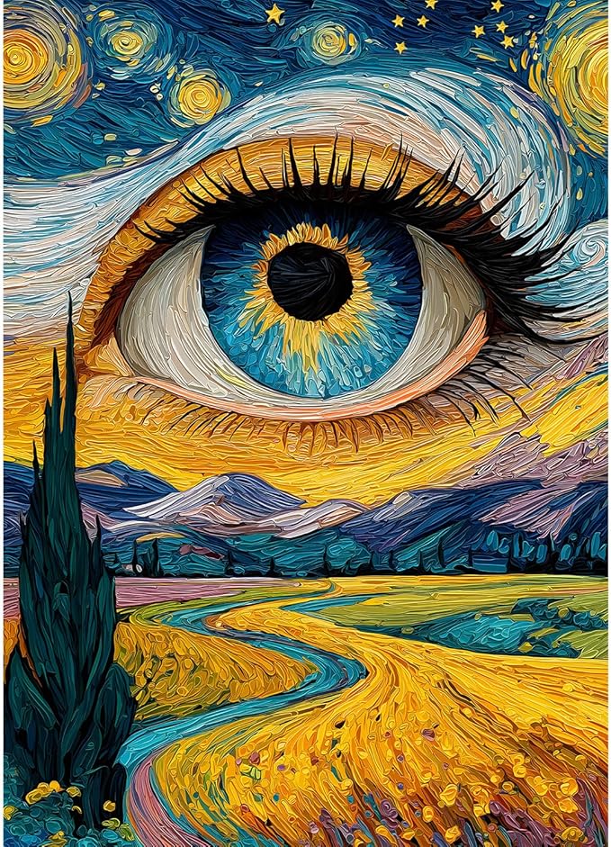Impossible Puzzles for Adults 1000 Pieces, Eye Starry Night Jigsaw Puzzle Mountain Scenery, Abstract Art Landscape Scenic Challenge Puzzle