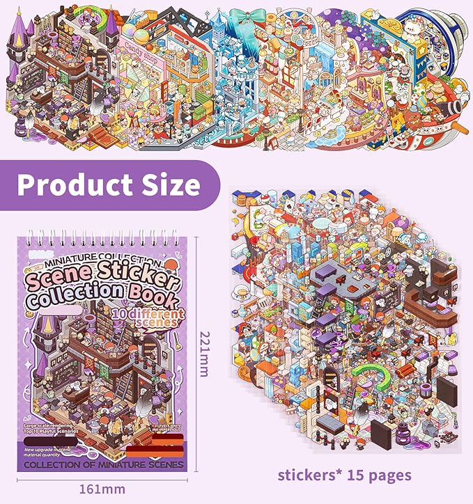 DIY 3D House Stickers, 10 Sets Fun DIY Sticker Scene Make Your Own Mini House Cute Cartoon Animal Scene Stickers for Kids Adult Sticker Art Relief Stress Pass The Time