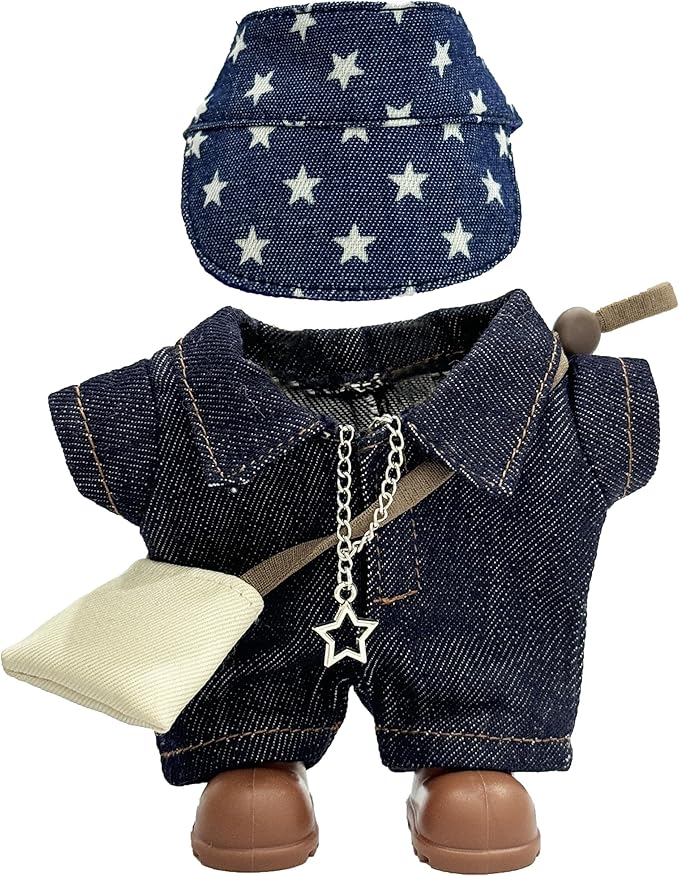 17cm Doll Clothes, Outfits Denim Jeans Set for 17cm Doll, 5 Piece Set Hat Shoes Clothing, Stylish Adorable Dolls Clothes Accessories (No Doll)