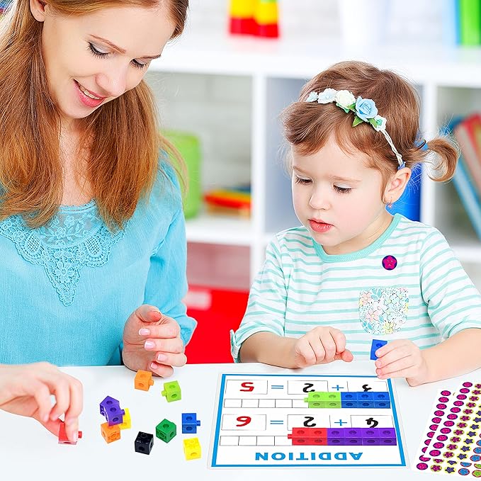 SpriteGru Math Linking Cubes, Math Cubes Manipulatives with Activity Cards Linking Cube Math Counters for Kids Kindergarten Learning Activities