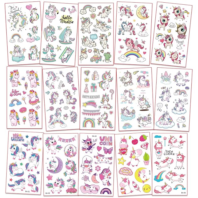 Waterproof Temporary Tattoos For Kids - 260 Pieces | Unicorns & Mermaids | Temporary Tattoo Sheets for Girls | Party Favor for Goody Bags | Non-toxic、Skin-Safe*、Cosmetic-Grade