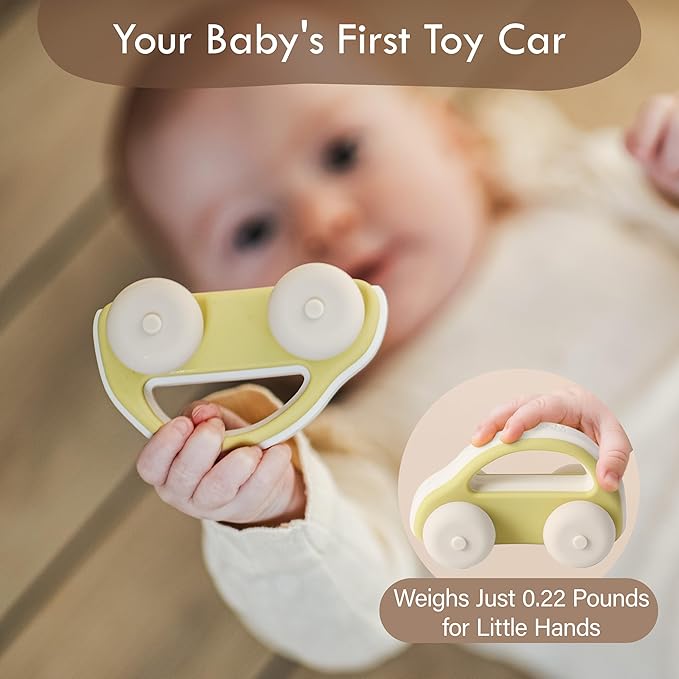 Moonkie Food Grade Silicone Toy Cars for Toddlers 1-3, Push and Go Baby Car Toys 6-12 Months+, One-Piece Design Infant Toys, Birthday Gifts for 1 Year Old Boy Girl, Easy to Clean & Grasp, 3 Pack