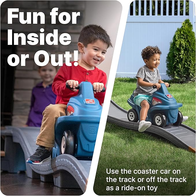 Step2 Up & Down Roller Coaster Kids Ride On Toy, Push Car, Indoor/Outdoor Playset, Made of Durable Plastic, Max Weight 50 lbs., for Toddlers 2-5 Years Old, Gray & Blue