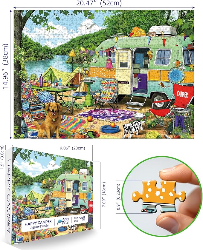 Puzzles for Adults 500 Pieces, Lakeside Camping Puzzle Challenging Puzzles for Adults, Jigsaw Puzzles 500 Pieces Ideal for Relaxation and Family Fun Puzzle Finished Size is 23 x 15 inch