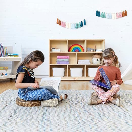 ECR4Kids 8-Compartment Mobile Storage Cabinet, 36in, Classroom Furniture, Natural