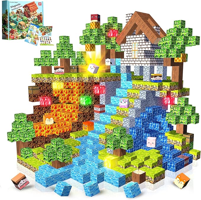 Magnetic Blocks,1.21" 100PCS Large Magnetic Building Blocks,Light Up Building Blocks Magnet Cubes Construction Toddlers Toys Set for Kids,STEM Sensory Stacking Toys for 3+ Boys Girls Birthday Gifts