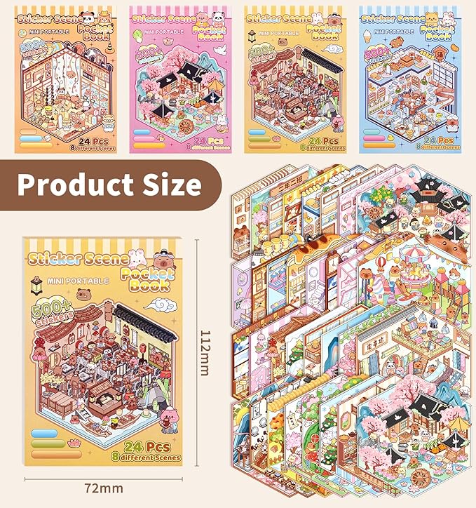 Pocket DIY 3D House Stickers, 32 Sets Fun DIY Sticker Scene Make Your Own Mini House Cute Cartoon Animal Scene Stickers for Kids Adult Sticker Art Relief Stress Pass The Time