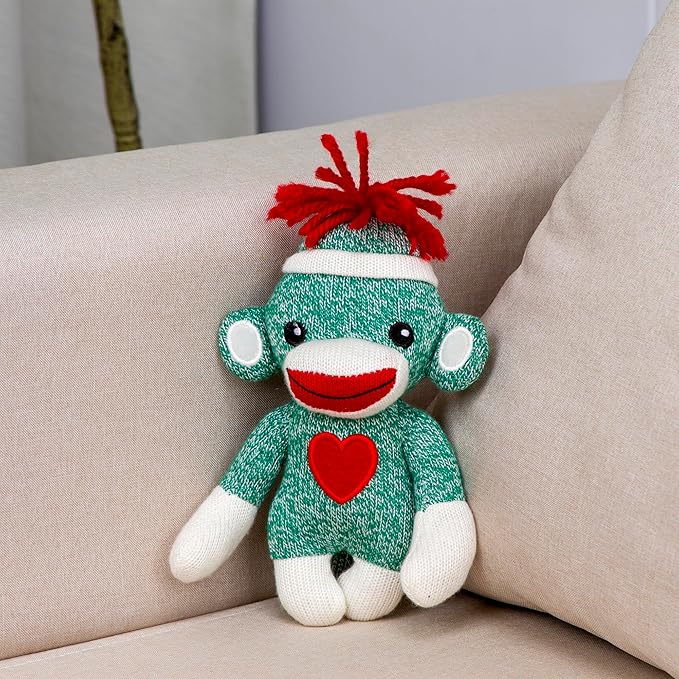 Plushland Adorable Sock Monkey, The Original Traditional Hand Knitted Stuffed Animal Toy Gift-for Kids, Babies, Teens, Girls and Boys Baby Doll Present Puppet 6 Inches