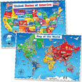 World Map Poster & Map of the United States For Kids - 2pc Set - 24” x 16” USA & World Map For Kids Waterproof Classroom Posters Must Haves - Classroom Decor Educational Posters For Toddlers 1-3