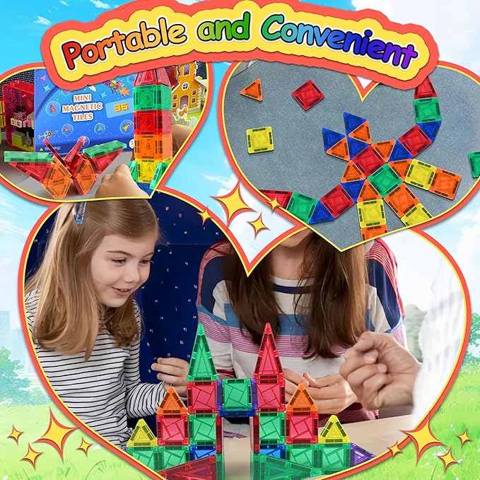100pcs Mini Magnetic Tiles, Travel Kids Toys STEM Magnet Toy for Toddler Magnetic Blocks Building Preschool Learning Sensory Montessori Toy for 3+ Year Old Boys and Girls