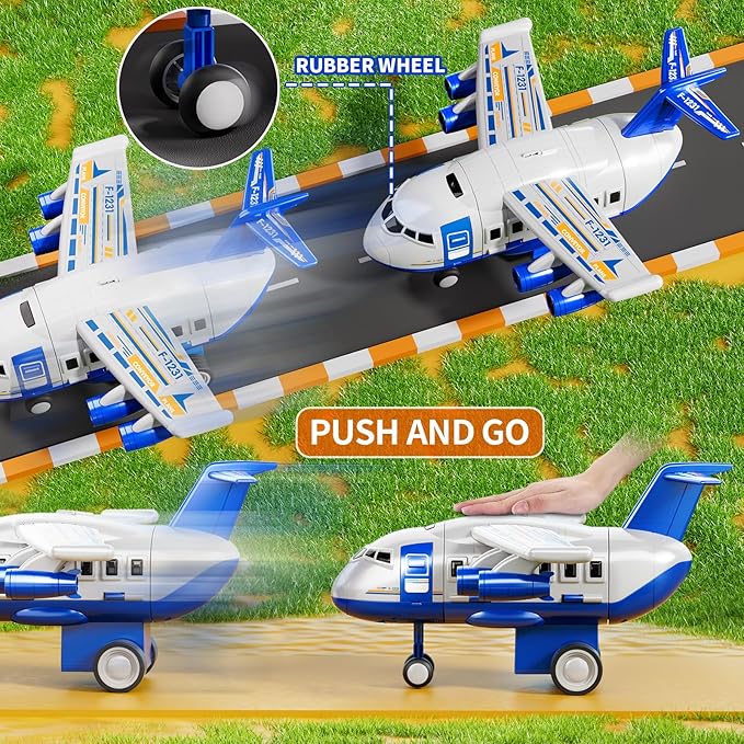 Airplane Toys for Toddlers 2-4 - Boy Toy Car Race Tracks for Kids Ages 3-5 with 8 Small Car Toys, Toddlers Educational Toy, Birthday Gifts for Boys 3-5