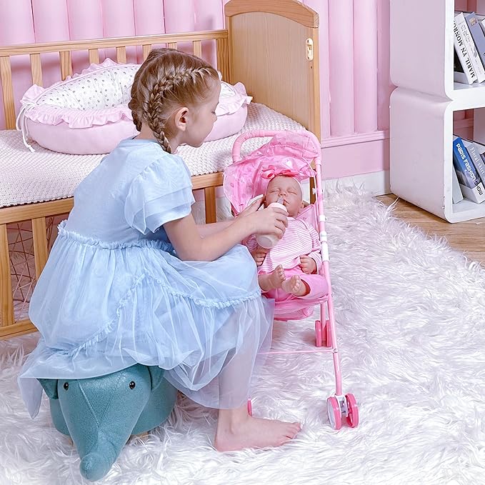 Reborn Baby Doll Accessories Pink Baby Doll Clothes 17-22 Inches Reborn Dolls Cute Newborn Outfits Gift Set for Realistic Dolls