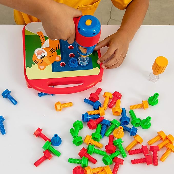 Educational Insights Design & Drill ABCs & 123s - Construction Toys & Toddler Tools, Kids Tool Set with Real Electric Drill Toy, Preschool Learning Activities, Building Kits and Gifts for Ages 3+