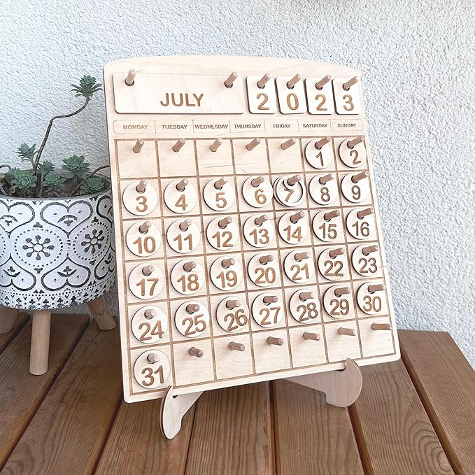 Wooden Toddler Calendar, Montessori Learning Toy, Homeschool Calendar, Days and Months Chart, Educational Gift for Kids, Preschool Learning