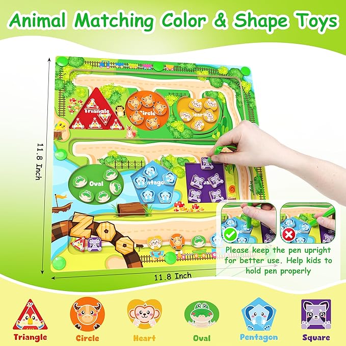Magnetic Color & Shape Maze, Montessori Wooden Color Shape Matching Puzzle Board - Educational Learning Toys, Toddler Fine Motor Skills Sensory Toys for Boys Girls 3 4 5 Years Old Gift