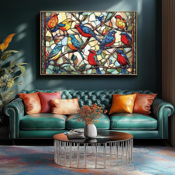 Stained Glass Birds 1000 Piece Puzzle for Adults - Challenging Vintage Window Art Jigsaw Puzzles, Family Game Night Activity, Finished Size 27.6 x 19.7 Inch