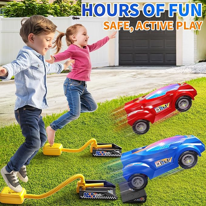 Rocket Toy Car Launcher, 2 Race Car and 6 Foam Rockets, Outdoor Outside Backyard Toys for Boys & Girls, Birthday Gift Toys for Kids Boys Girls Age 3 4 5 6 7 8 Years Old