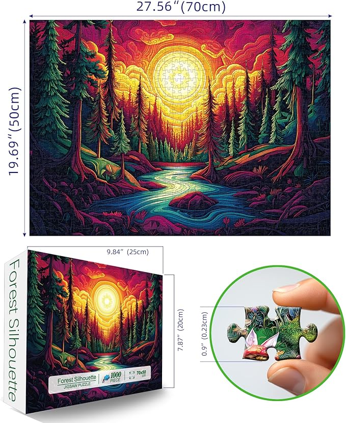 Forest Landscape Jigsaw Puzzles for Adults 1000 Pieces Sunset Scene River Tree Puzzle Challenging Difficult Puzzles Nature Art Family Challenging Funny Puzzle Perfect for Game Nights (27.5"X19.6")