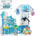 PicassoTiles Magnet Tiles Magnetic Building Blocks Aquarium Marine Animal Theme Set with 8 Character Action Figures Shark Crab Turtle STEM Toys Construction Preschool Toddlers Kids Boys Girls 3+ PTQ15
