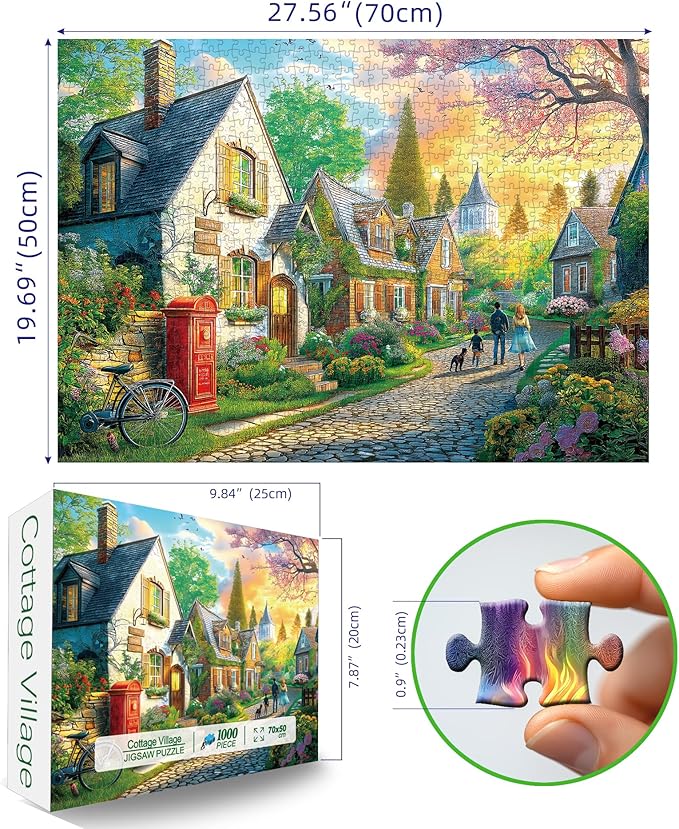1000 Piece Sunset Village Jigsaw Puzzle - Challenging Countryside Landscape for Adults, 27.5x19.7 Inch