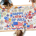 Gatherfun 4th of July Coloring Tablecloth | Patriotic Giant Poster 31.5x72 | Ideal for Independence Day Decor & Activities | American Flag-Themed for Classroom Wall or School Party Table Cover