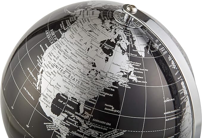 ANNOVA Metallic World Globe Black – Educational/Geographic/Modern Desktop Decoration - Stainless Steel Arc and Base/Earth World - Metallic Black - for School, Home, and Office (10-Inch)