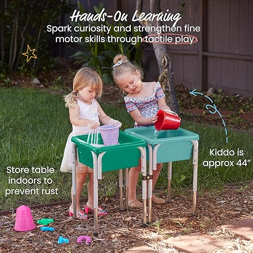 ECR4Kids 2-Station Sand and Water Adjustable Play Table, Sensory Bins, Seafoam/Emerald
