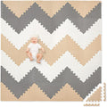 Play Platoon Non-Toxic Extra-Thick 96 Piece Triangle Play Mat - Comfortable 6x6ft Cushiony Foam Floor Puzzle Exercise Mat for Kids & Toddlers - Sand, Gray & Cream