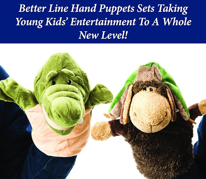 Animal Hand Puppets Set for Kids & Adults - 12.5" Premium Quality Soft Plush Toys with Movable Mouths - Perfect for Storytelling, Teaching, Preschool, Role-Play - Durable, Vibrant, Educational Puppets