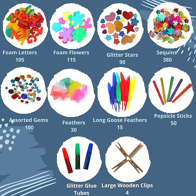 KiddlingKids Arts and Crafts Supplies Kits, DIY,Birthday Gifts, Home School, Toddler Kindergarten Activity Set, Pipecleaners, Pom Poms, Popsickle Sticks All in One for Boys and Girls Ages 4 5 6 7 8