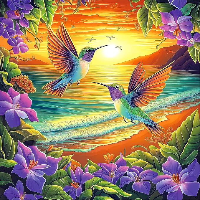 500 Piece Puzzles for Adults, Jigsaw Puzzles 500 Piece Hummingbirds Beach Flower Puzzle, Impossible Difficult Hard Challenging Unique Family Puzzle, 20x20 Inch