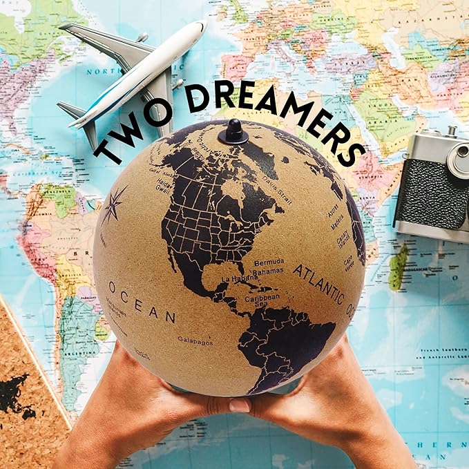 Large Cork Globe 12.6" Tall | World Travel Map with Metallic, Colored & National Flags Push Pins | 3D World Map Pin Board for Home or Office | Unique Gift for Travelers, Couples & Families