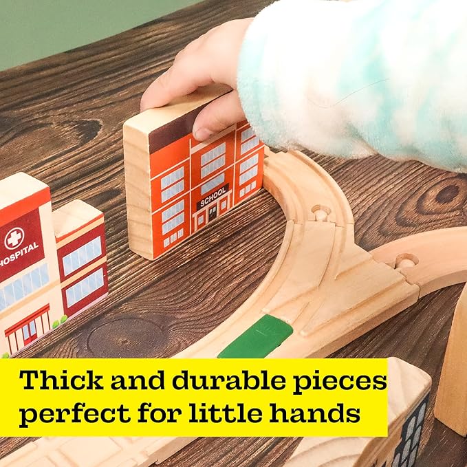 9 Piece Wooden Cars with Magnets - City Vehicles, Emergency Trucks, School Bus, Police, Fire, Ambulance, Taco Truck Toy - Community Helpers Play Set - Zany Trains