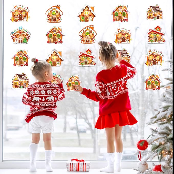 40PCS Christmas Crafts Bulk: Gingerbread House Paper Suncatchers DIY Kit for Winter Xmas Holiday Activities Decorations, Window Stained Glass Effect Art Ornaments