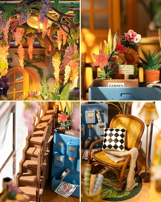 Rolife DIY Book Nook Kits for Adults-Garden House Bookshelf Insert Booknook-3d Puzzle Dollhouse Room Decor for Teen Girls Boys Women Men